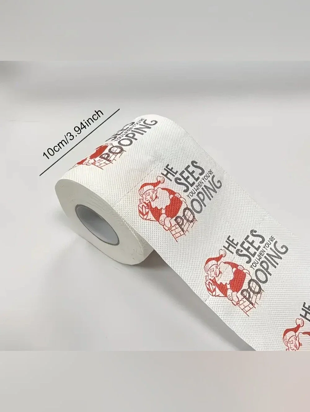 Novelty Santa Toilet Paper Roll - White with Red Print